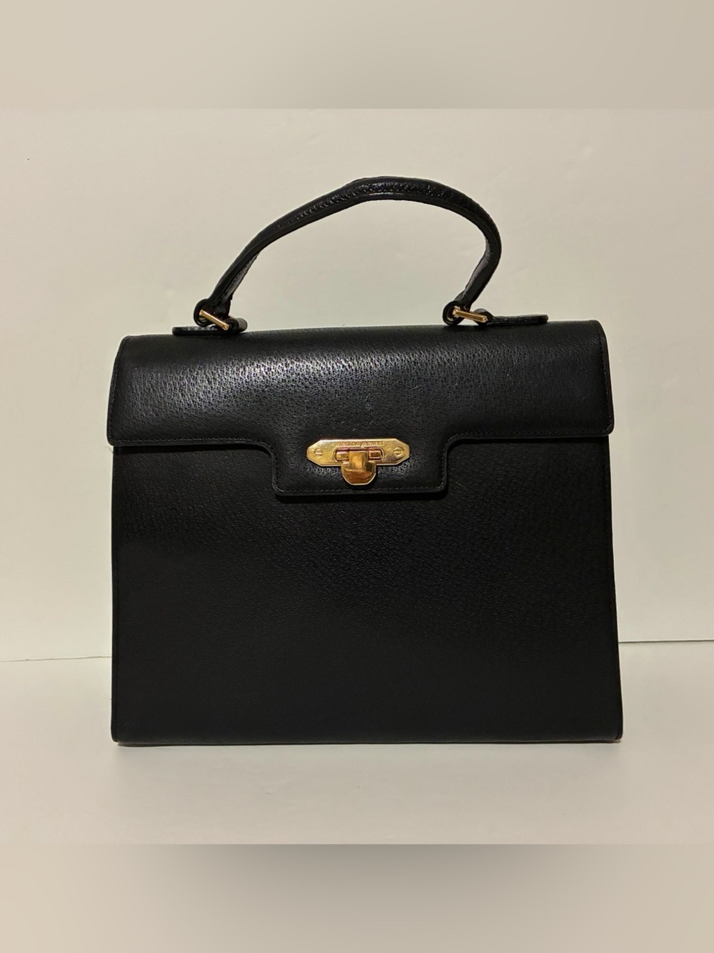 Valentino Garavani Black Leather Top-Handle Satchel with Gold Hardware